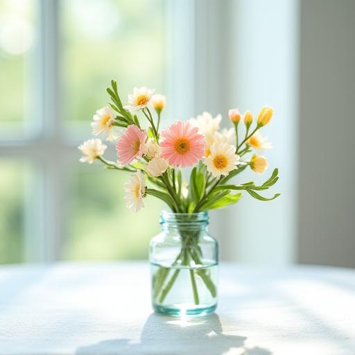 A delicate spring posy in a small glass vase.