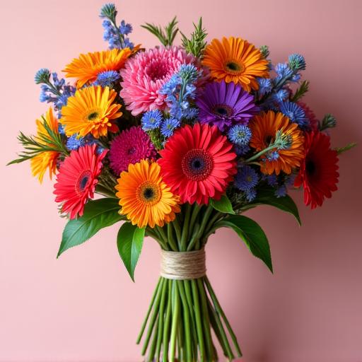 A vibrant, colourful hand-tied bouquet.