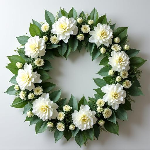 A classic white and green sympathy wreath.