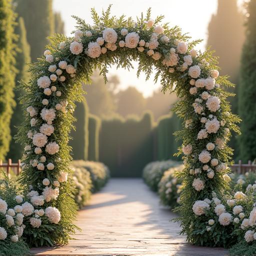 A beautiful floral arch decorated for a wedding ceremony.
